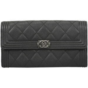 Chanel Boy long wallet caviar skin black